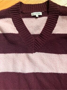 Free For All Burgundy and Pink Striped V-Neck Sweater